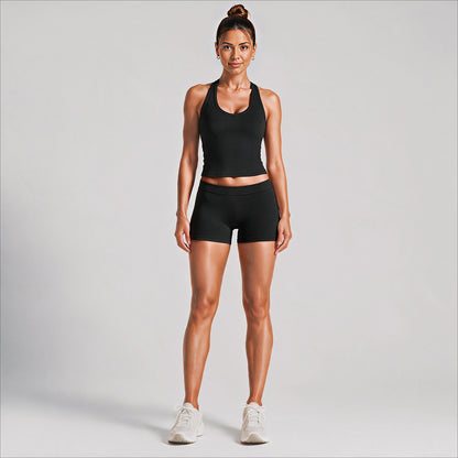 Fitness Yoga Shorts For Women In Stretchy Nylon Fabric Featuring Backless Design And Sleeveless Style