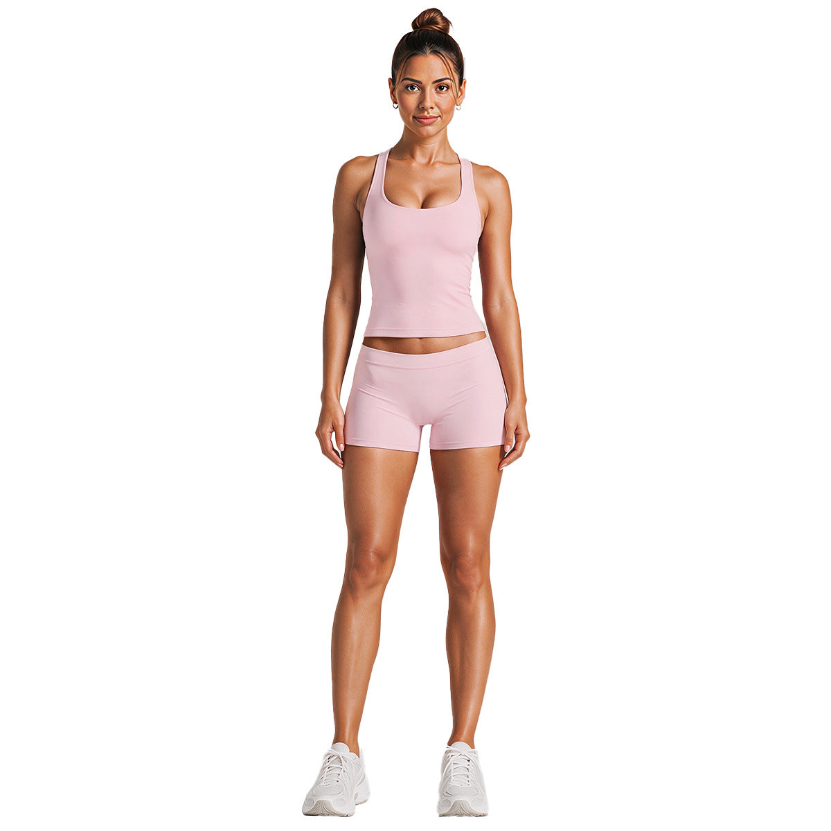 Sporty Yoga Shorts For Women In Stretchy Nylon Fabric, Sleeveless Design Perfect For Summer