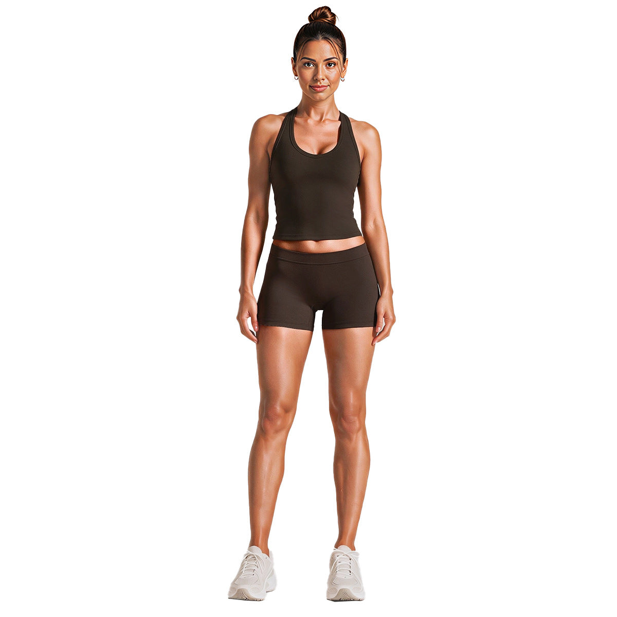 Fitness Yoga Shorts For Women In Stretchy Nylon Fabric Featuring Backless Design And Sleeveless Style
