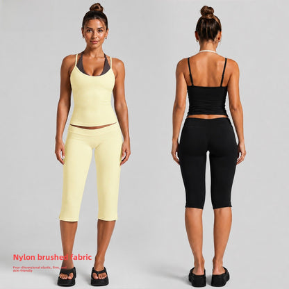 Color Block Sport Yoga Jumpsuit For Women Featuring Backless Design And Stretchy Nylon Fabric, Calf-Length Pants
