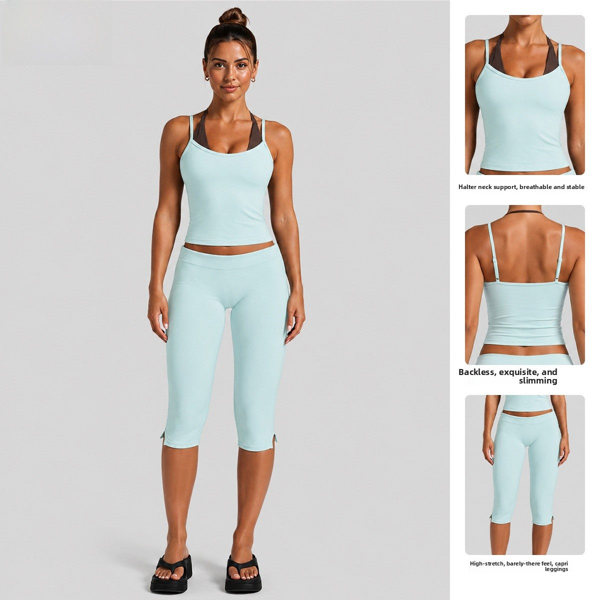 Color Block Sport Yoga Jumpsuit For Women Featuring Backless Design And Stretchy Nylon Fabric, Calf-Length Pants