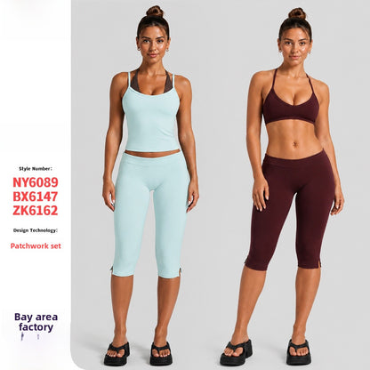 Color Block Sport Yoga Jumpsuit For Women Featuring Backless Design And Stretchy Nylon Fabric, Calf-Length Pants