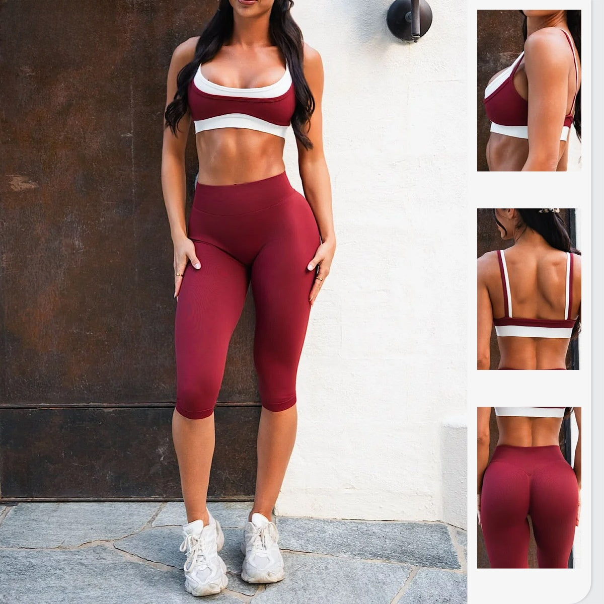 Color Block Sport Yoga Jumpsuit For Women With High Elasticity Nylon Fabric And Contrast Binding, Knee Length Design