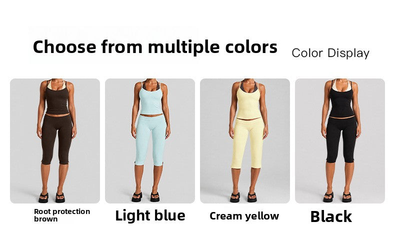 Color Block Sport Yoga Jumpsuit For Women Featuring Backless Design And Stretchy Nylon Fabric, Calf-Length Pants