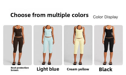 Color Block Sport Yoga Jumpsuit For Women Featuring Backless Design And Stretchy Nylon Fabric, Calf-Length Pants