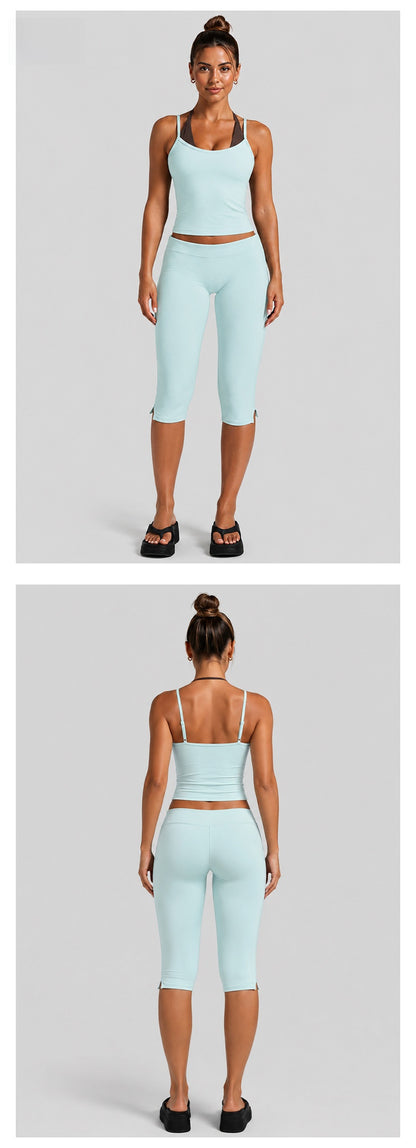 Color Block Sport Yoga Jumpsuit For Women Featuring Backless Design And Stretchy Nylon Fabric, Calf-Length Pants