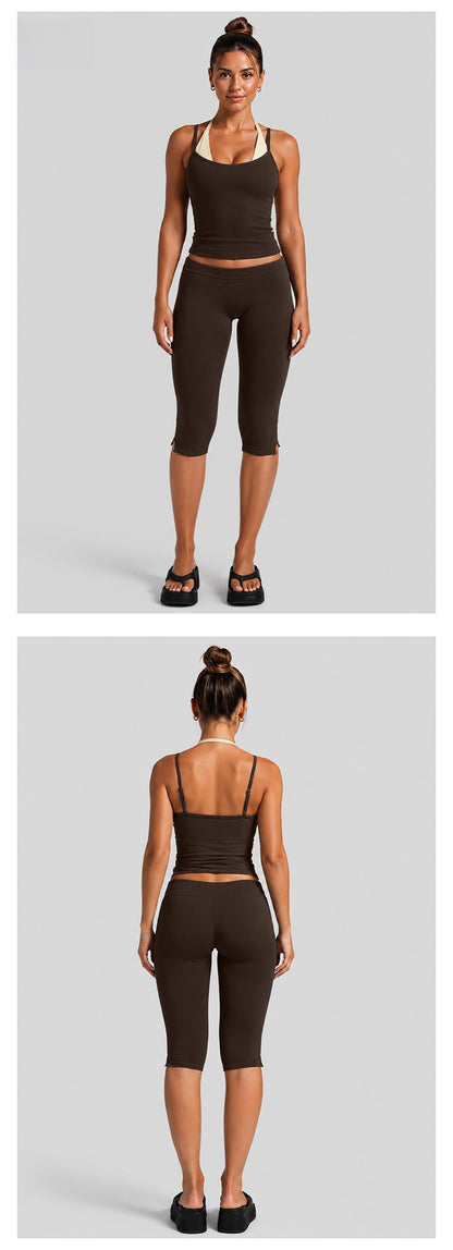 Color Block Sport Yoga Jumpsuit For Women Featuring Backless Design And Stretchy Nylon Fabric, Calf-Length Pants