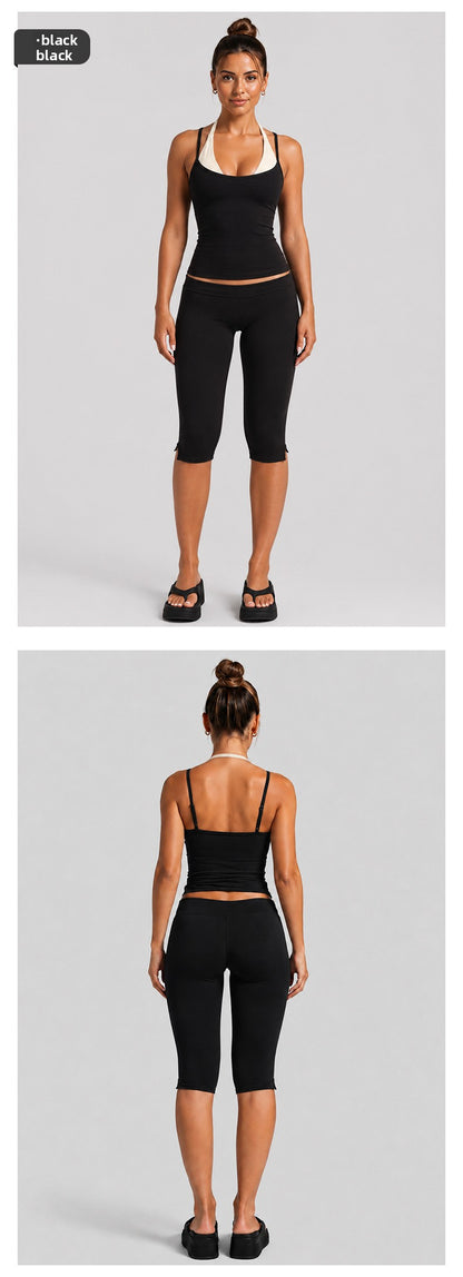Color Block Sport Yoga Jumpsuit For Women Featuring Backless Design And Stretchy Nylon Fabric, Calf-Length Pants