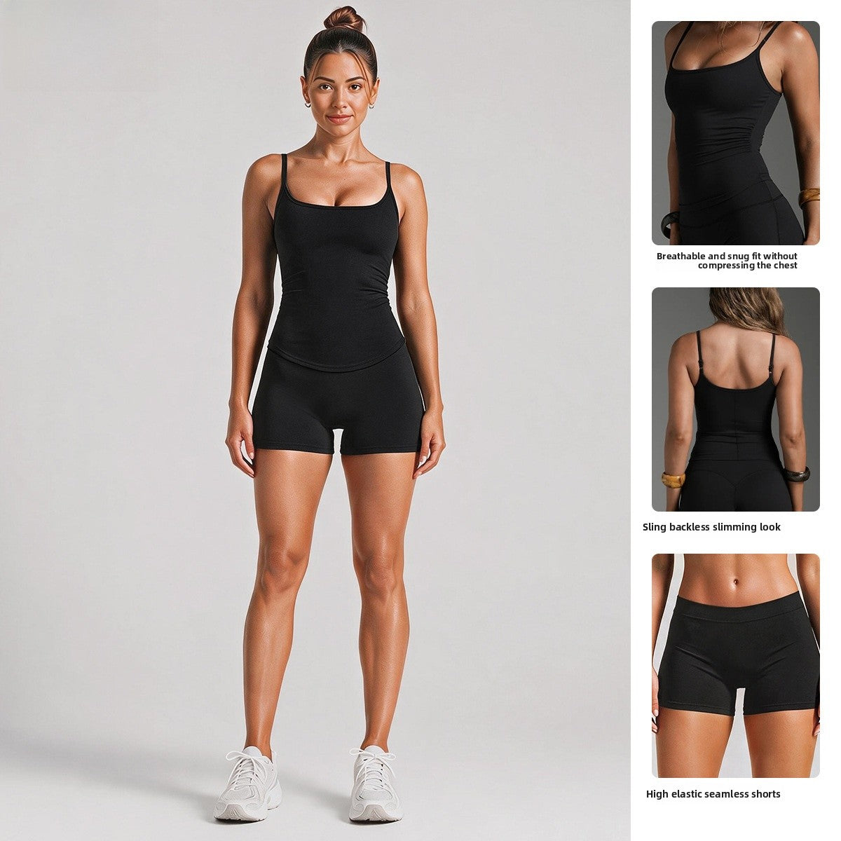 Sport Running Shorts For Women In Stretchy Nylon Fabric With Backless Design And Sleeveless Style