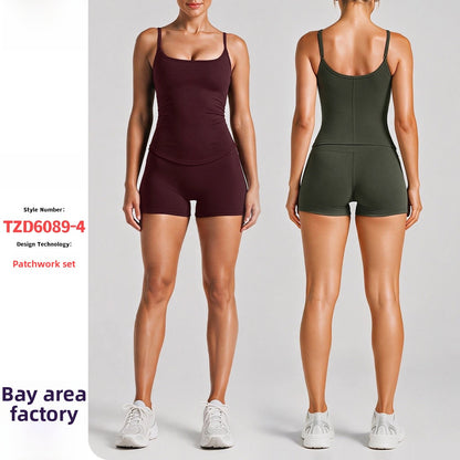 Sport Running Shorts For Women In Stretchy Nylon Fabric With Backless Design And Sleeveless Style