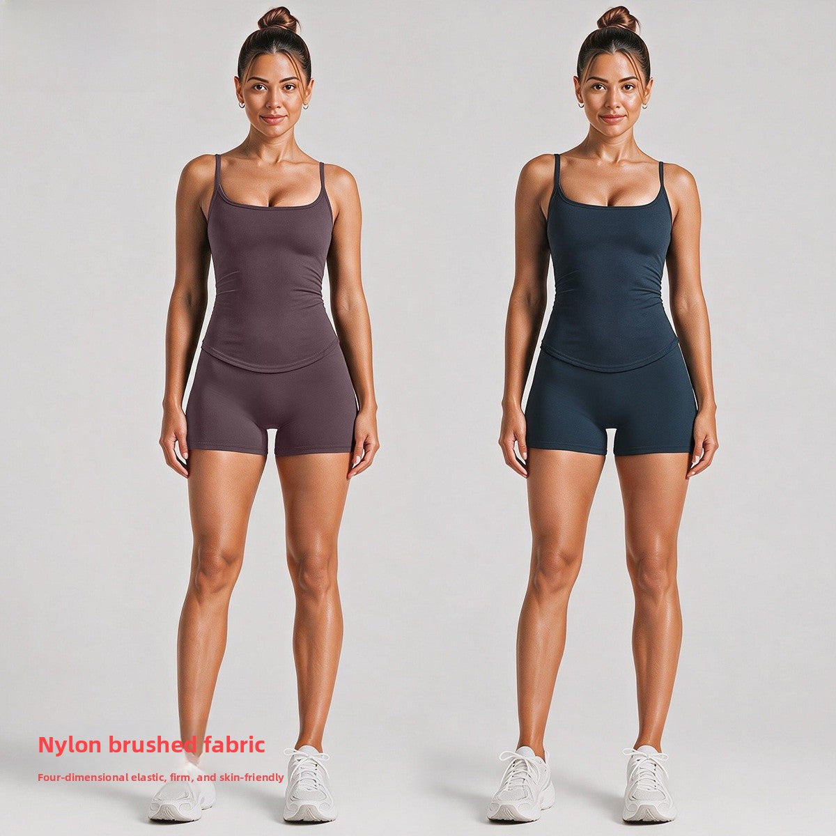 Sport Running Shorts For Women In Stretchy Nylon Fabric With Backless Design And Sleeveless Style