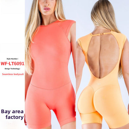 Women's Solid Color Nylon Rompers In Ivory With Short Sleeve And Pullover Design, Perfect For Yoga