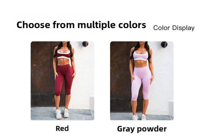 Color Block Sport Yoga Jumpsuit For Women With High Elasticity Nylon Fabric And Contrast Binding, Knee Length Design