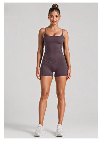 Sport Running Shorts For Women In Stretchy Nylon Fabric With Backless Design And Sleeveless Style