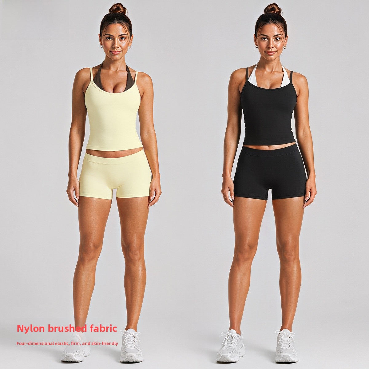 Color Block Sport Yoga Shorts For Women In Nylon Fabric With 2 In 1 Craftsmanship Featuring Stretchy Design