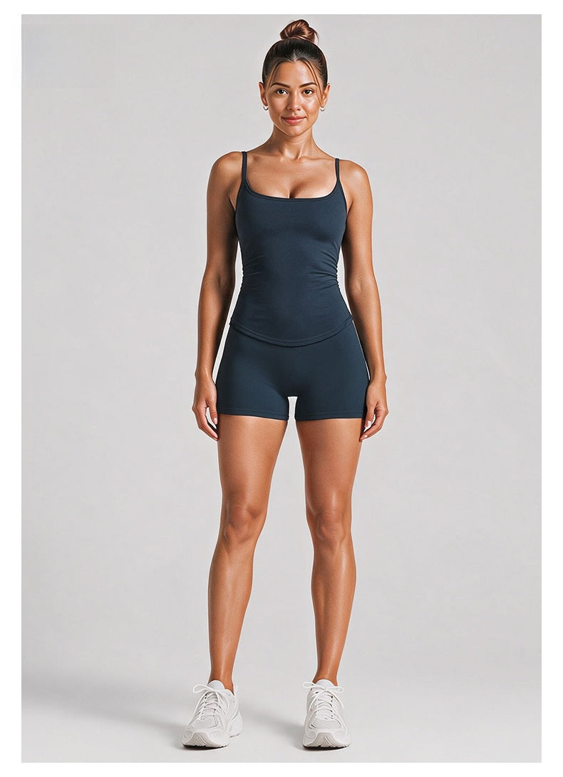 Sport Running Shorts For Women In Stretchy Nylon Fabric With Backless Design And Sleeveless Style