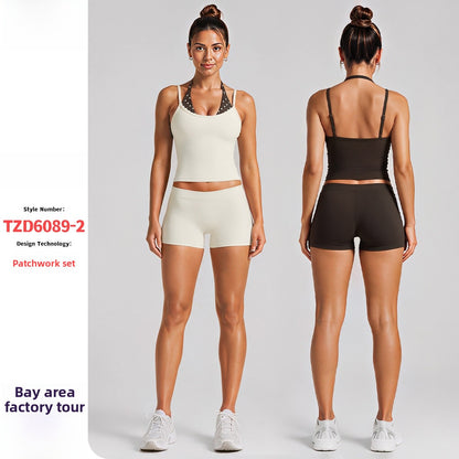 Color Block Sport Yoga Shorts For Women In Nylon Fabric With 2 In 1 Craftsmanship Featuring Stretchy Design