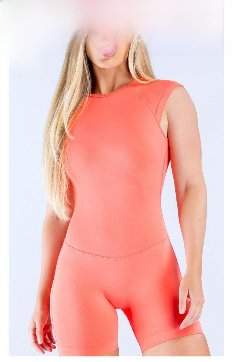 Women's Solid Color Nylon Rompers In Ivory With Short Sleeve And Pullover Design, Perfect For Yoga