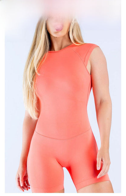 Women's Solid Color Nylon Rompers In Ivory With Short Sleeve And Pullover Design, Perfect For Yoga