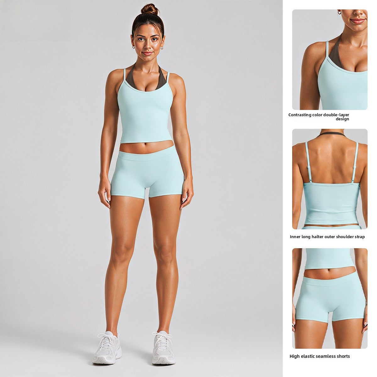 Color Block Sport Yoga Shorts For Women In Nylon Fabric With 2 In 1 Craftsmanship Featuring Stretchy Design