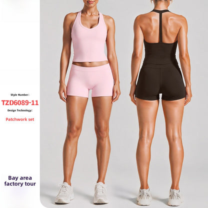 Fitness Yoga Shorts For Women In Stretchy Nylon Fabric Featuring Backless Design And Sleeveless Style