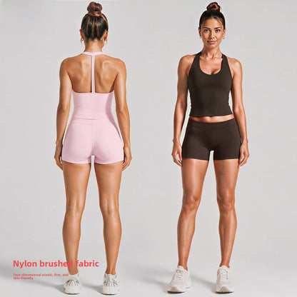 Fitness Yoga Shorts For Women In Stretchy Nylon Fabric Featuring Backless Design And Sleeveless Style
