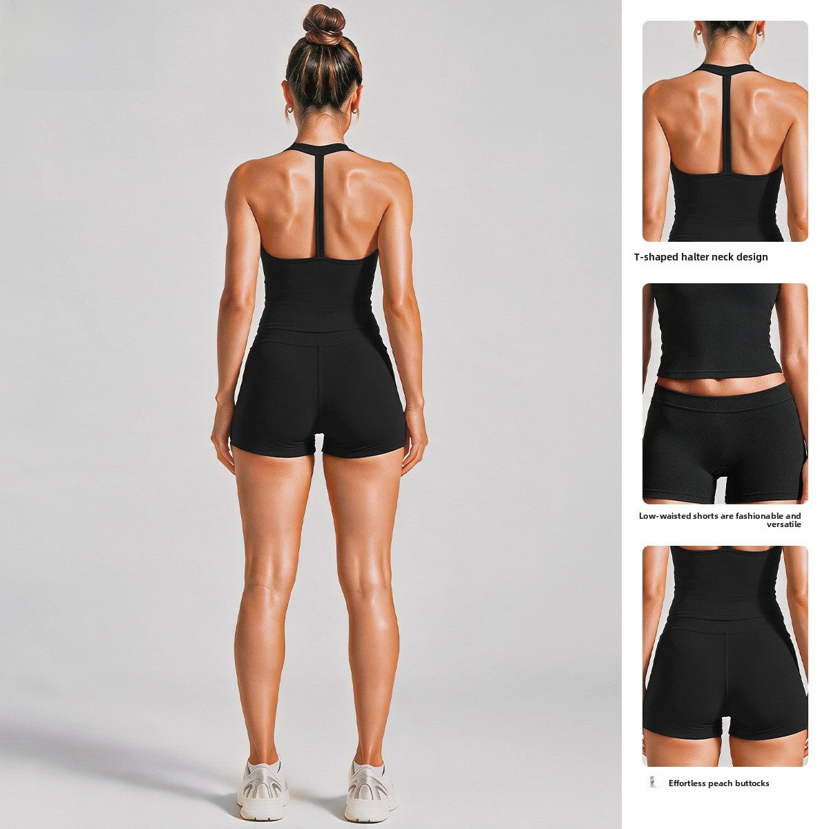 Fitness Yoga Shorts For Women In Stretchy Nylon Fabric Featuring Backless Design And Sleeveless Style