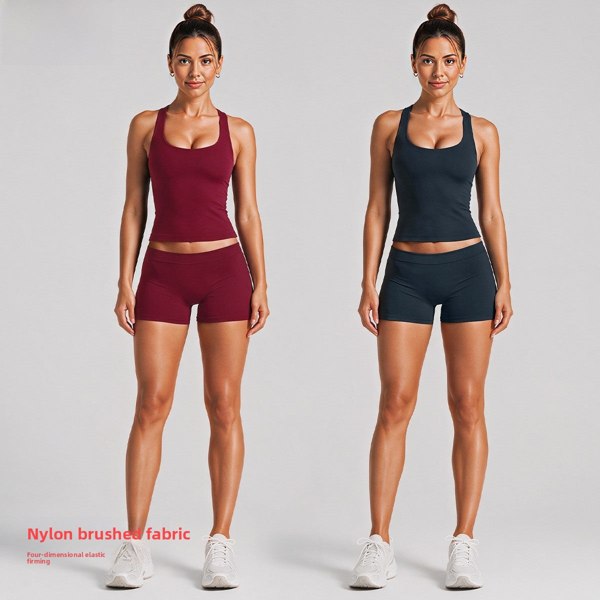 Sporty Yoga Shorts For Women In Stretchy Nylon Fabric, Sleeveless Design Perfect For Summer