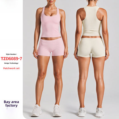 Sporty Yoga Shorts For Women In Stretchy Nylon Fabric, Sleeveless Design Perfect For Summer