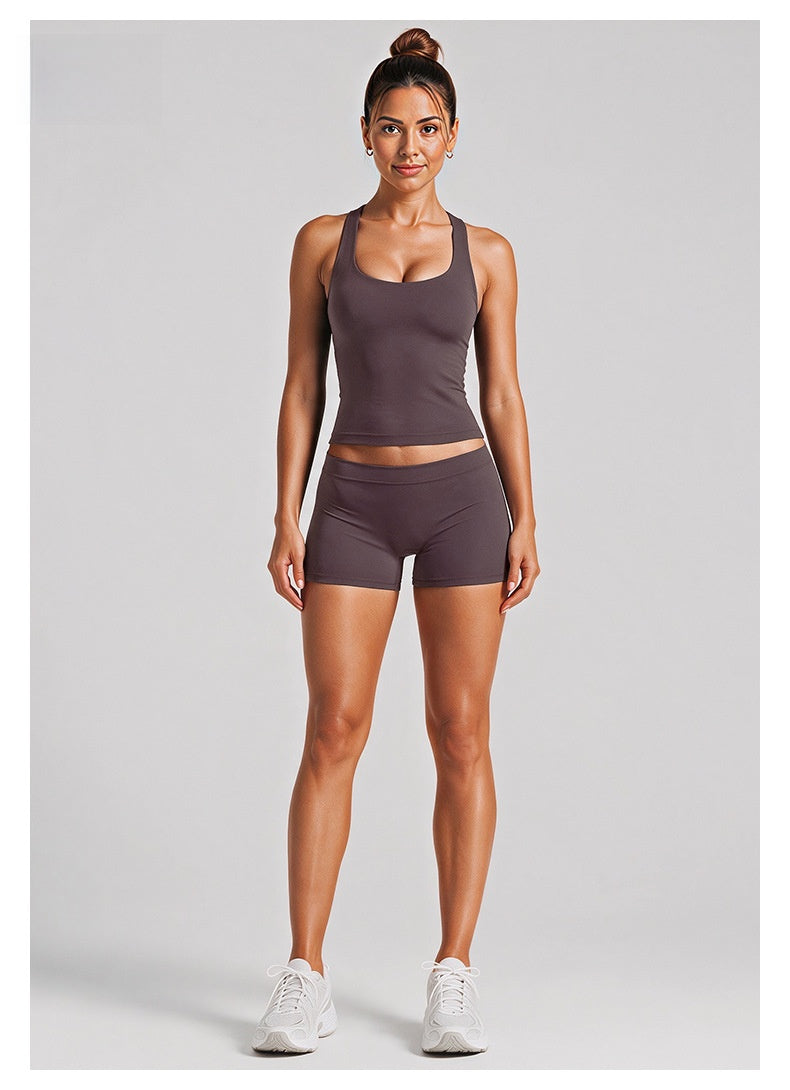 Sporty Yoga Shorts For Women In Stretchy Nylon Fabric, Sleeveless Design Perfect For Summer