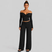 Long-sleeved Shirt + Straight-leg Pants, Black