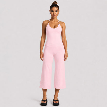 Sporty Calf-Length Yoga Jumpsuit For Women In Stretchy Nylon Fabric Featuring A Backless Design And Sleeveless Style