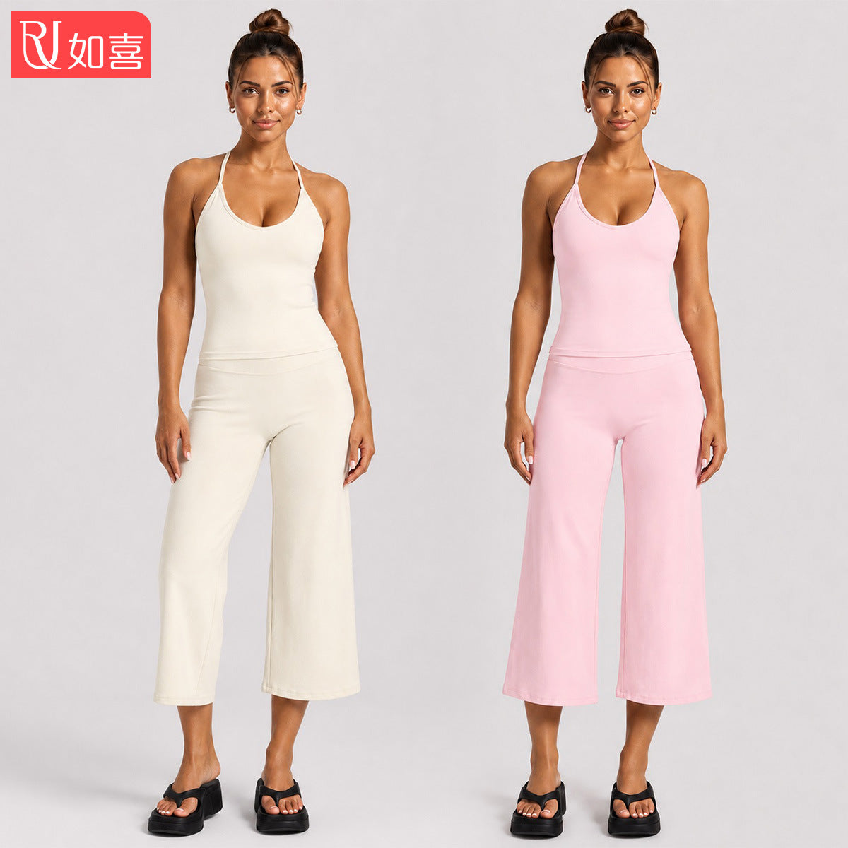 Sporty Calf-Length Yoga Jumpsuit For Women In Stretchy Nylon Fabric Featuring A Backless Design And Sleeveless Style