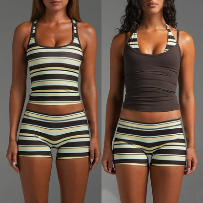 Women’s Sleeveless Halter Neck Sports Bra In Nylon Fabric Featuring Stripe Design