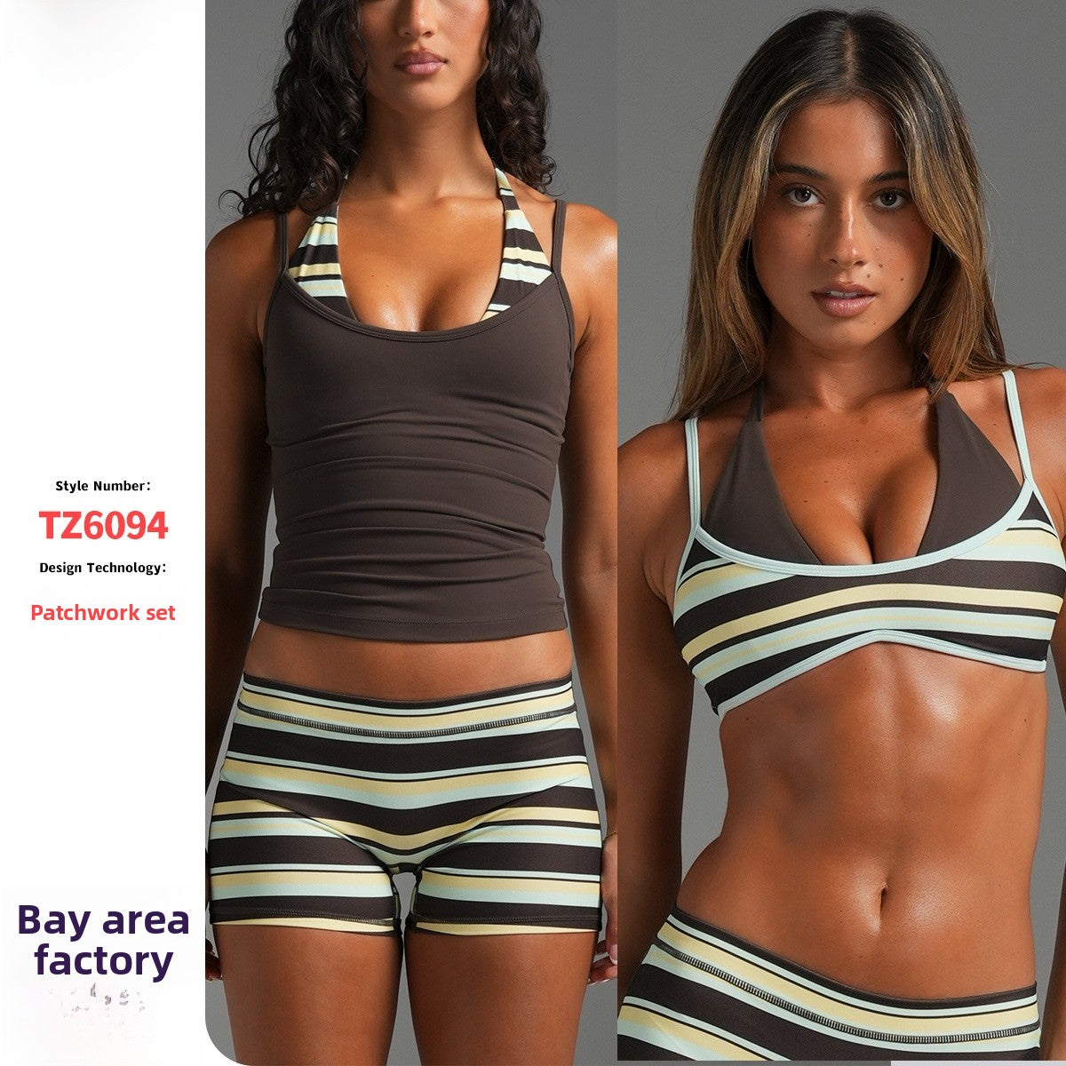 Women’s Sleeveless Halter Neck Sports Bra In Nylon Fabric Featuring Stripe Design