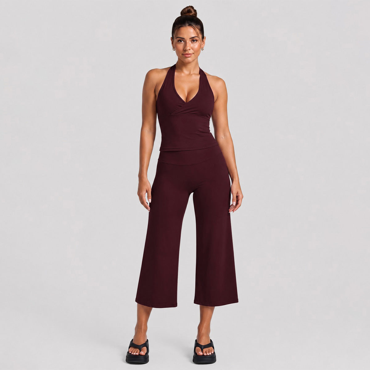 Yoga Fitness Calf-Length Pants For Women In Nylon Fabric With Backless Design And High Elasticity