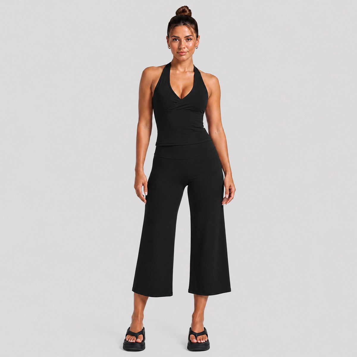 Yoga Fitness Calf-Length Pants For Women In Nylon Fabric With Backless Design And High Elasticity