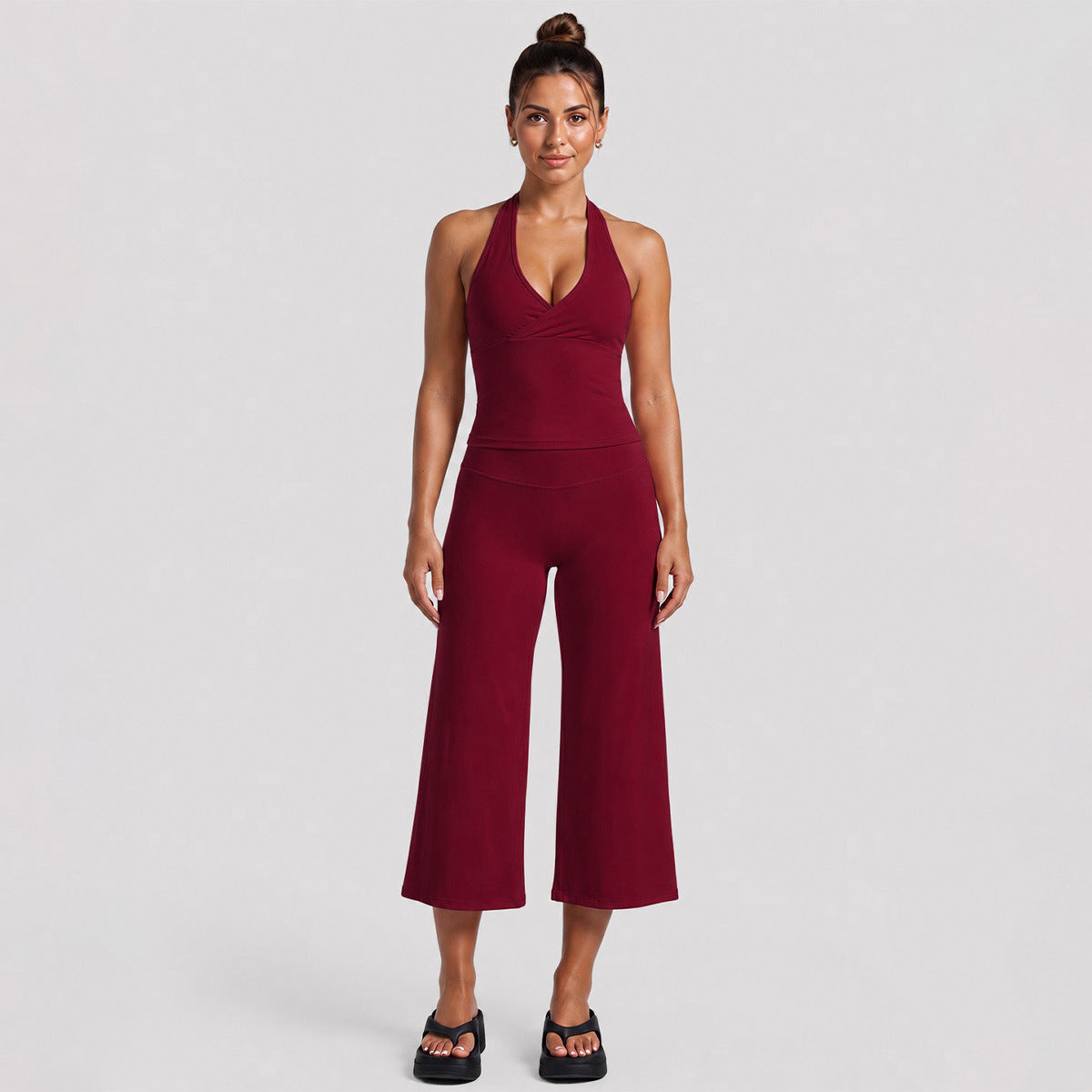 Yoga Fitness Calf-Length Pants For Women In Nylon Fabric With Backless Design And High Elasticity