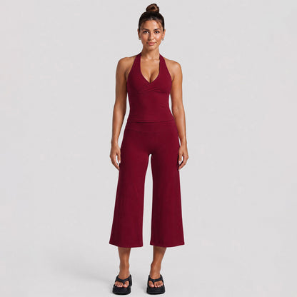 Yoga Fitness Calf-Length Pants For Women In Nylon Fabric With Backless Design And High Elasticity