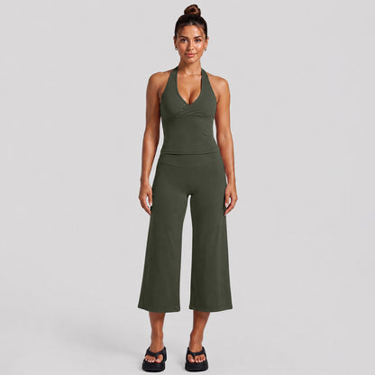 Yoga Fitness Calf-Length Pants For Women In Nylon Fabric With Backless Design And High Elasticity
