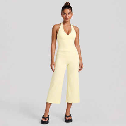 Yoga Fitness Calf-Length Pants For Women In Nylon Fabric With Backless Design And High Elasticity