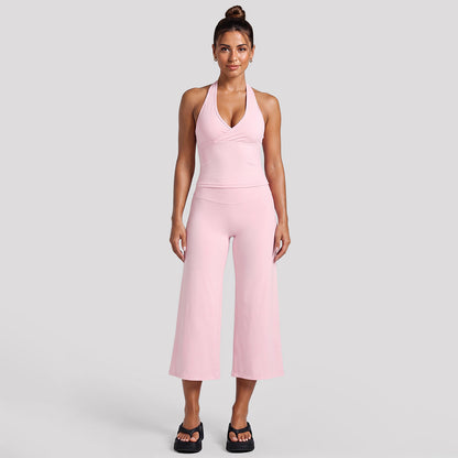 Yoga Fitness Calf-Length Pants For Women In Nylon Fabric With Backless Design And High Elasticity