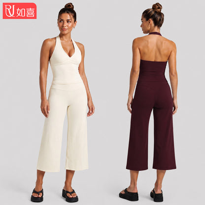Yoga Fitness Calf-Length Pants For Women In Nylon Fabric With Backless Design And High Elasticity