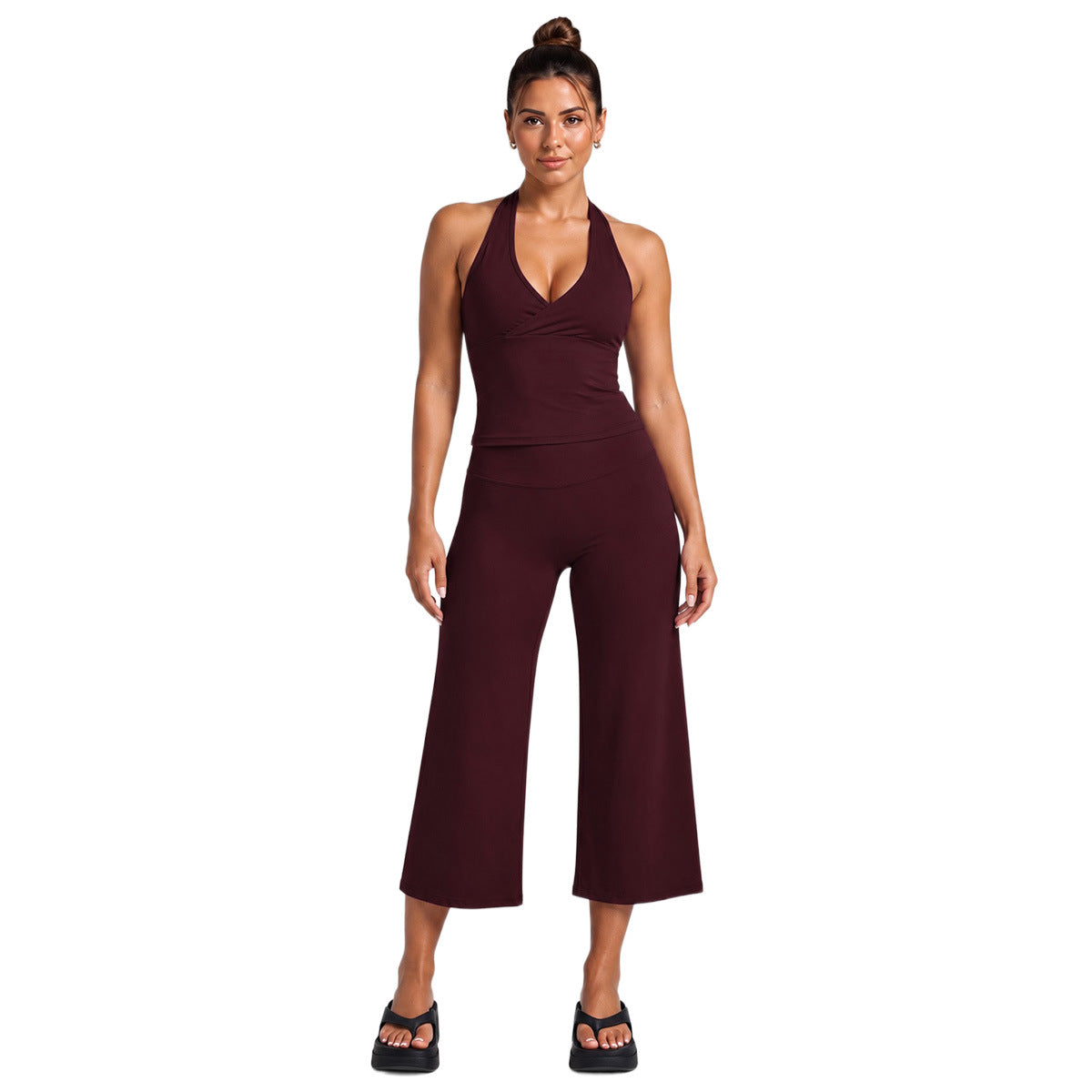 Yoga Fitness Calf-Length Pants For Women In Nylon Fabric With Backless Design And High Elasticity