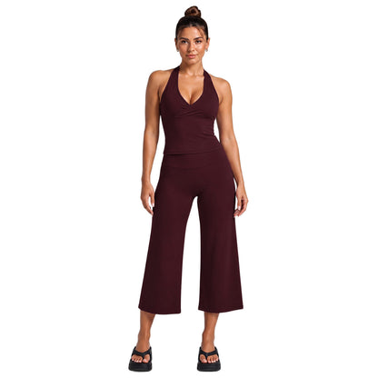 Yoga Fitness Calf-Length Pants For Women In Nylon Fabric With Backless Design And High Elasticity