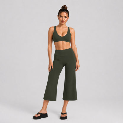 Sport Yoga Calf-Length Pants For Women In Stretchy Nylon Fabric Featuring A Backless Design