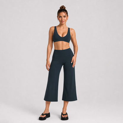 Sport Yoga Calf-Length Pants For Women In Stretchy Nylon Fabric Featuring A Backless Design