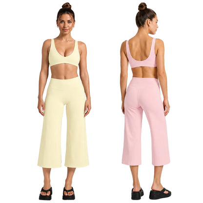 Sport Yoga Calf-Length Pants For Women In Stretchy Nylon Fabric Featuring A Backless Design
