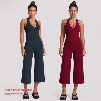 Yoga Fitness Calf-Length Pants For Women In Nylon Fabric With Backless Design And High Elasticity