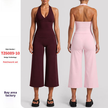 Yoga Fitness Calf-Length Pants For Women In Nylon Fabric With Backless Design And High Elasticity